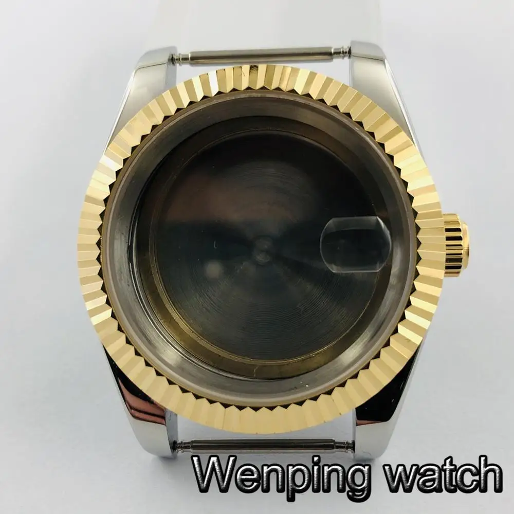 40 мм сапфировое стекло серебристый футляр для часов позолоченный ободок