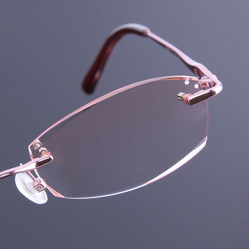 Модные женские очки для чтения с алмазной отделкой без оправы по рецепту розовые