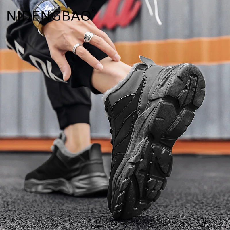 Winter Men Sneakers Warm Plush Anti Skid Outdoor Walking Running Jogging Sports Shoes Male Chunky Sneakers Tennis Trainers