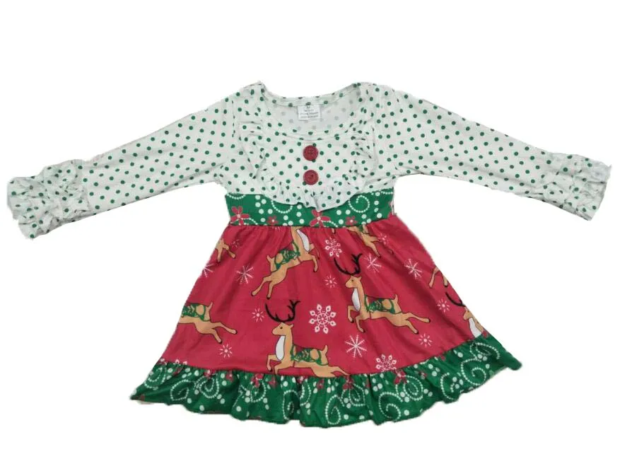 

Christmas Girl Kids Elk Pattern Long Sleeve Boutique Dress