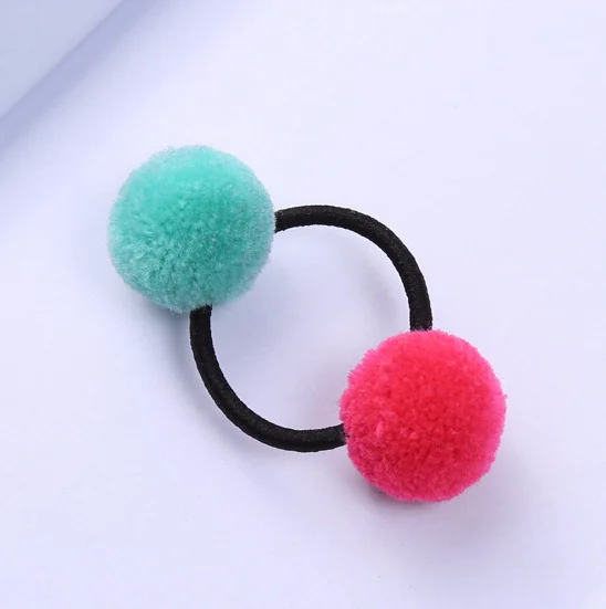 16 Pcs 8 Pairs Colored Pom Ball Elastic Hair Ties Girls' Ponytail Holder Kids Hair Bands Accessories Children's Hair Accessories