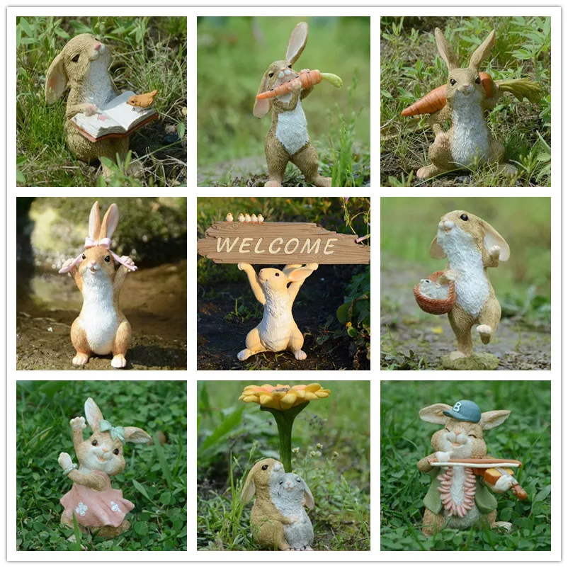 

Lovely Rabbit Desk Ornaments Mini Gardening Decor Bonsai Miniascape Decoration Articles Potted Landscape Handicraft Gifts