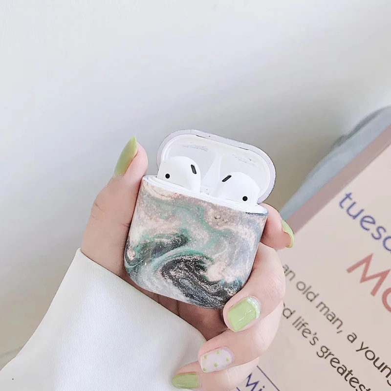 

Luxury marble Hard PC Wireless Earphone Charging Cover Bag for Apple AirPods 1 2 High quality Glossy Bluetooth Box Headset case