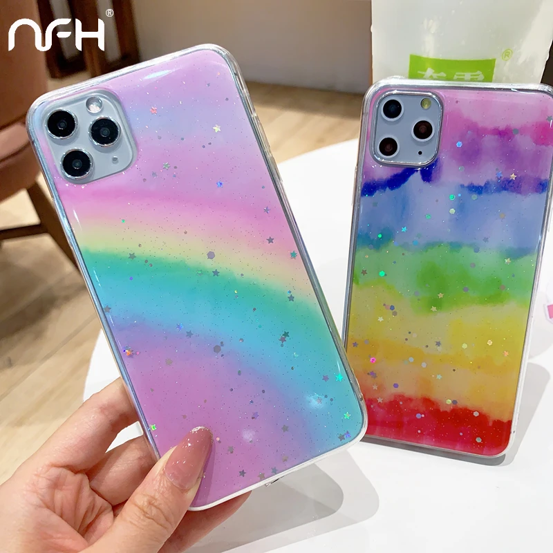 Блестящий Радужный силиконовый чехол для телефона iPhone 11 Pro Max X XR XS SE 2020 мягкий