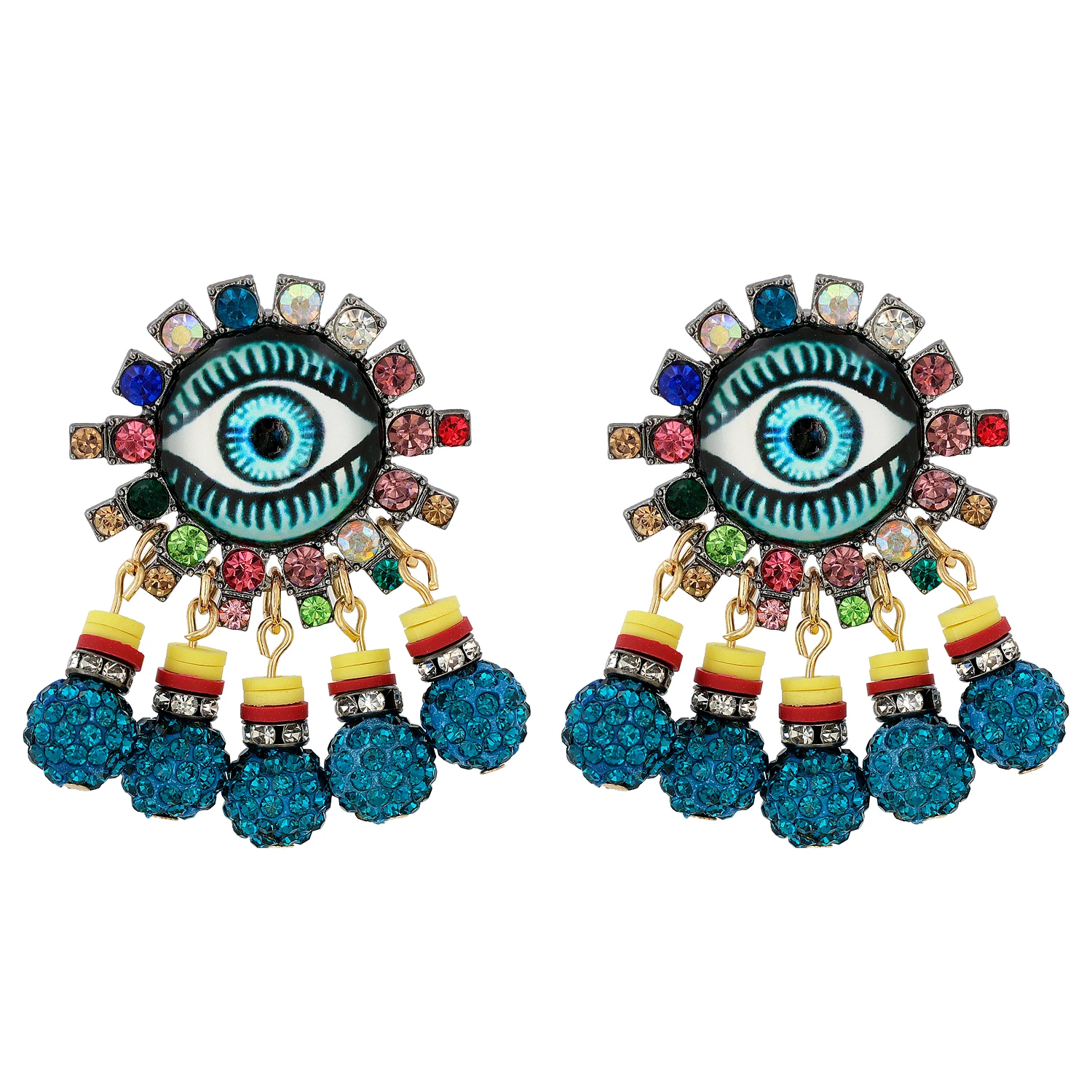 

Wholesale Evil Eye Boho Earrings Women Tassel Deep Insight Rhinestone Hanging Dangle Earring New Pendientes Fashion Jewelry 2021