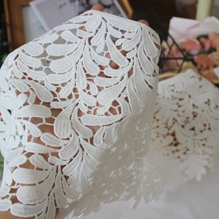 

Width 27CM Milk Silk Embroidered Water Soluble Lace Trim Lace Fabric 1 Meter Off White Black in Stock