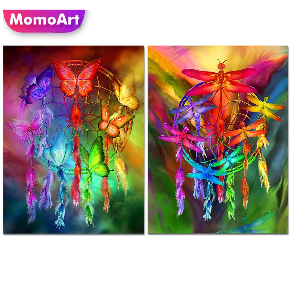 

MomoArt DIY Бриллиантовая мозаичная бабочка животное алмазная живопись Стрекоза Вышивка крестиком Ловец снов Стразы настенное искусство