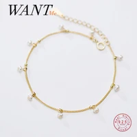 wantme minimalist korean real 925 sterling silver baroque pearl punk link chain charm bracelet for women teen party jewelry gift