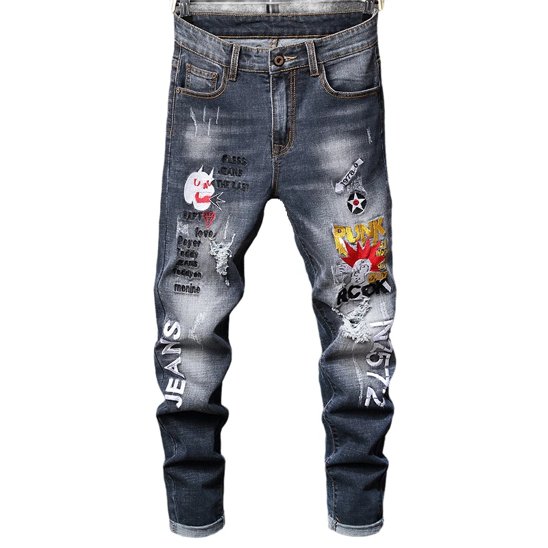 

Men's Jeans New Skinny Slim-Fit Trendy Embroidery Feet Casual Fashion Trousers