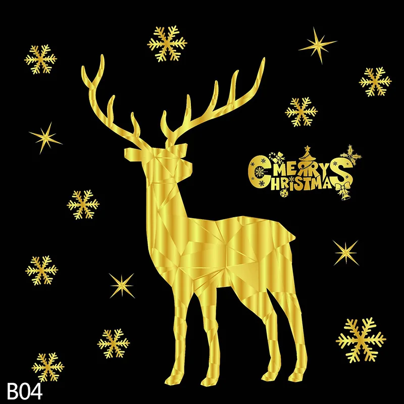 50x32cm PVC Christams Wall Stickers Window Decor Paper Gold Snowflake Elk Deer wall stickers christmas decoration for home glass