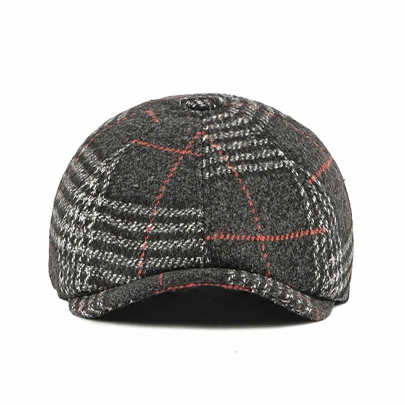 Fibonacci Autumn Winter Wool Beret Men Dad Hat Brand Quality Plaid flatcap vintage newsboy cap