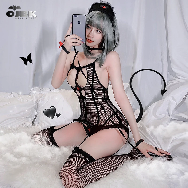 

Women Sexy Cosplay Lingerie Nurse Body Stocking Fetish Bodysuit Erotic Cosplay Costume Maid Outfit Hot Crotchless Hollow Teddy