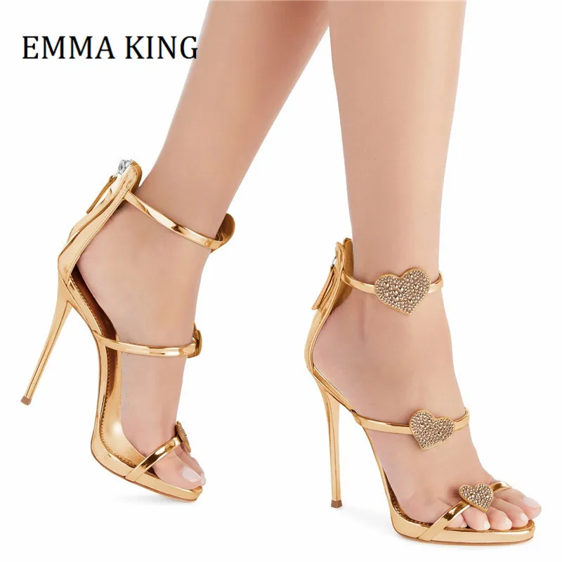 

2021 Summer Women Crystal Heart Strappy Sandals Sexy Open Toe 12.5cm Thin High Heels Women Gladiator Sandals Dress Party Shoes