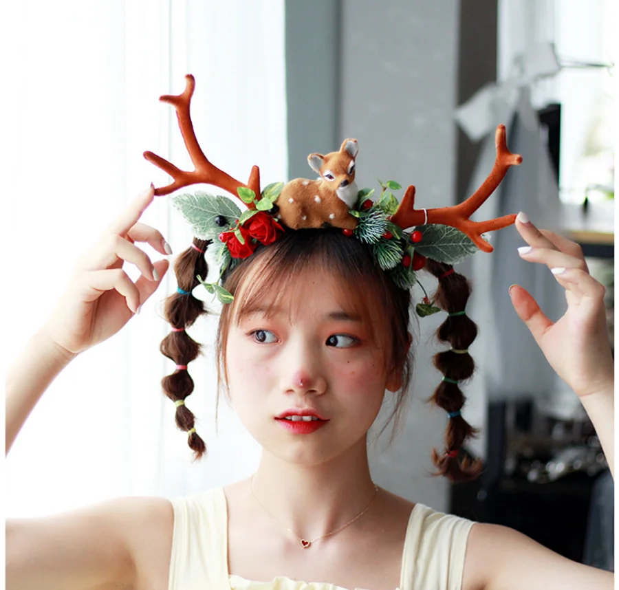 

Handmade Christmas Deer Horn Headdress Elk Branch Elf Headband Kids Adults Hair Accessories Party Prom Wedding Festival Decor