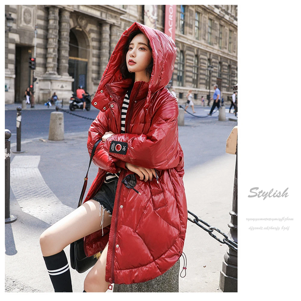 Высокое качество плотный длинный женский пуховик белый утиный пух с капюшоном на