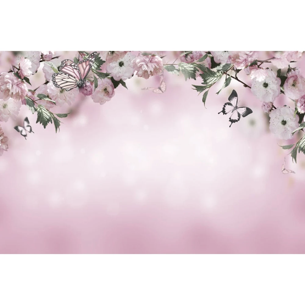 

Spring Pink Flower Butterfly Dreamy Scenery Baby Shower Birthday Backdrop Custom Vinyl Photography Background For Photo Studio