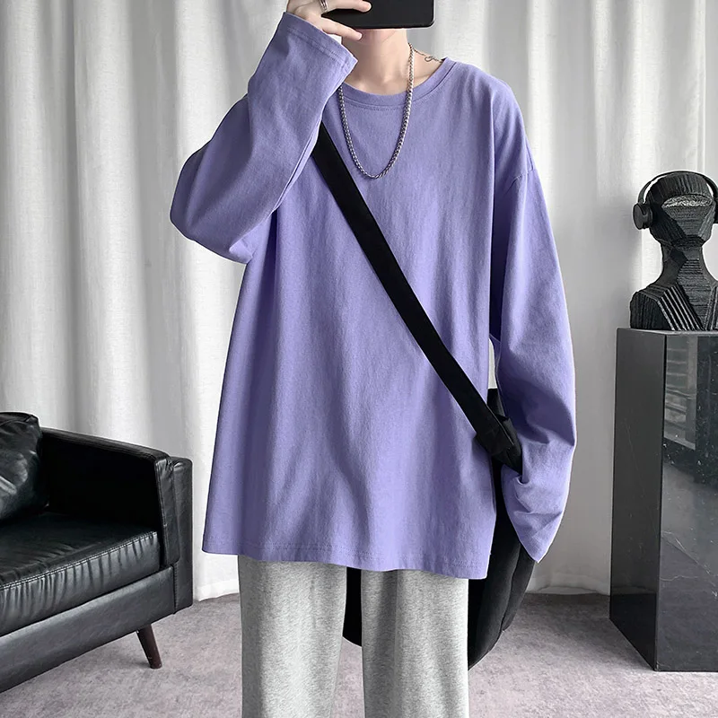 

2020 New Mens T-Shirt O-Neck Long Sleeve Men T Shirt For Male Cotton T-Shirts Man Clothing TShirt Brand Tees Pure Color Number