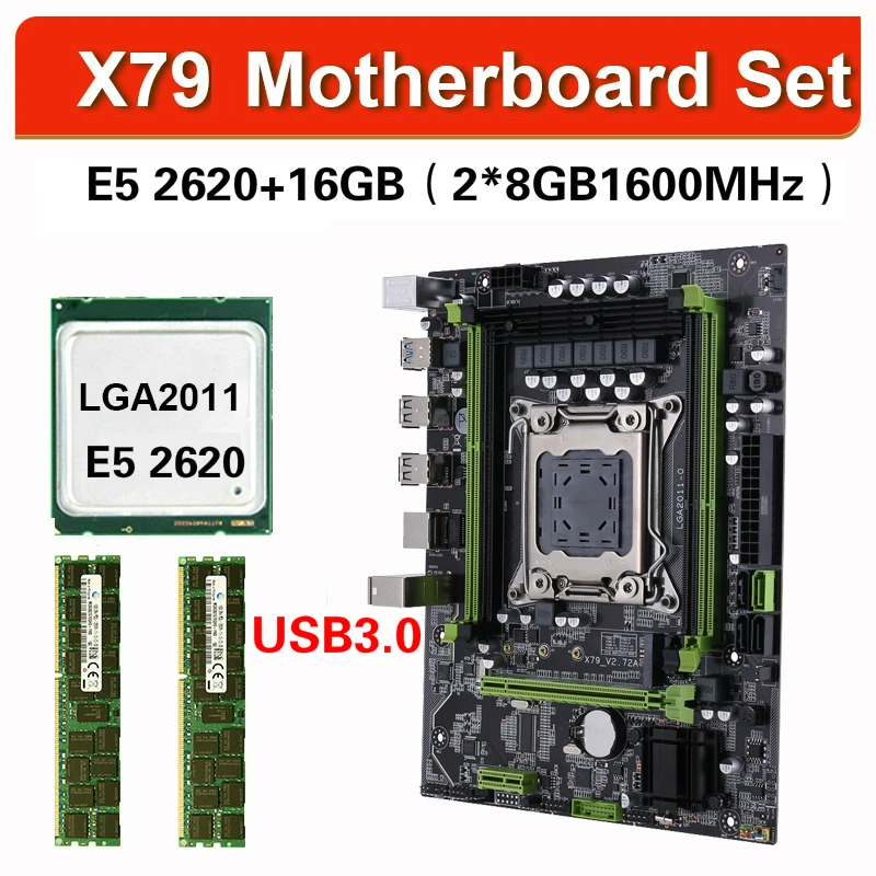 Чипсет Kllisre X79 материнская плата USB3.0 combos E5 2620 2 × 8 ГБ = 16 Гб 1600 МГц DDR3 память ECC