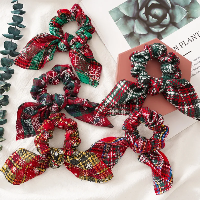 

New Christmas Bunny Ear Hair Tie Ladies Knotted Jewelry Cloth Headband