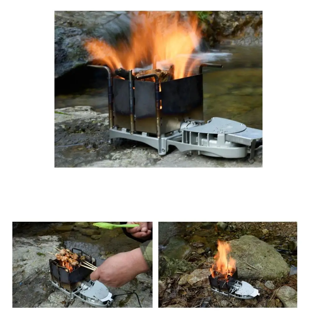 

Aluminum Alloy Folding Portable Wood Burning Stove Furnace USB Fan Outdoor Cooking Camping Cookware Backpacking Survival Tool