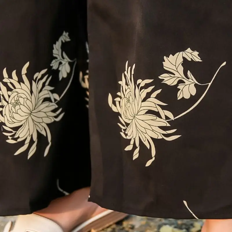 

Summer Women Elastic High Waist Wide Leg Pants Casual Bench Style Floral Printed Loose Chiffon Ankle Length Pants