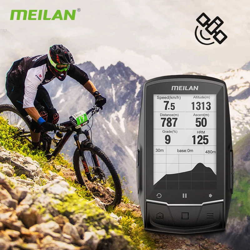 

Велокомпьютер Meilan M1, GPS-навигация, спидометр BLE4.0, подключение к монитору частоты вращения педалей/ч, измеритель мощности (не входит в комплек...