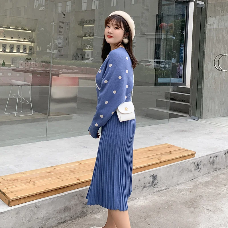 Вязаный комплект из 2 предметов с принтом в горошек размера плюс пуловер свитер