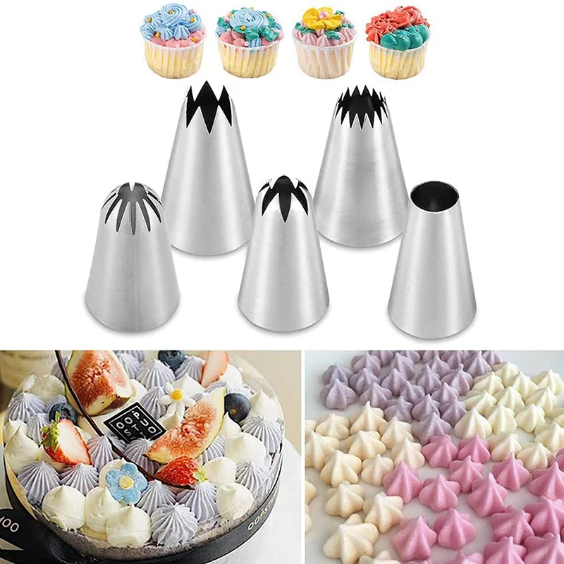 

5pcs Reusable Confectionery Bag Icing Piping Cream Fondant Tool Stainless Steel Pastry Nozzle Decorating Familial Kitchen Gadget
