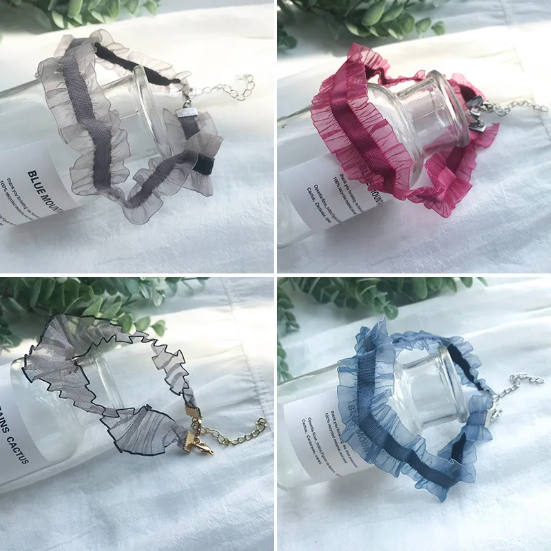 

Korea Fashion Lace Fabric Strawberry Pendant Necklace Female Simple Printed Flower Cotton Girl Chokers Accessories Jewelry