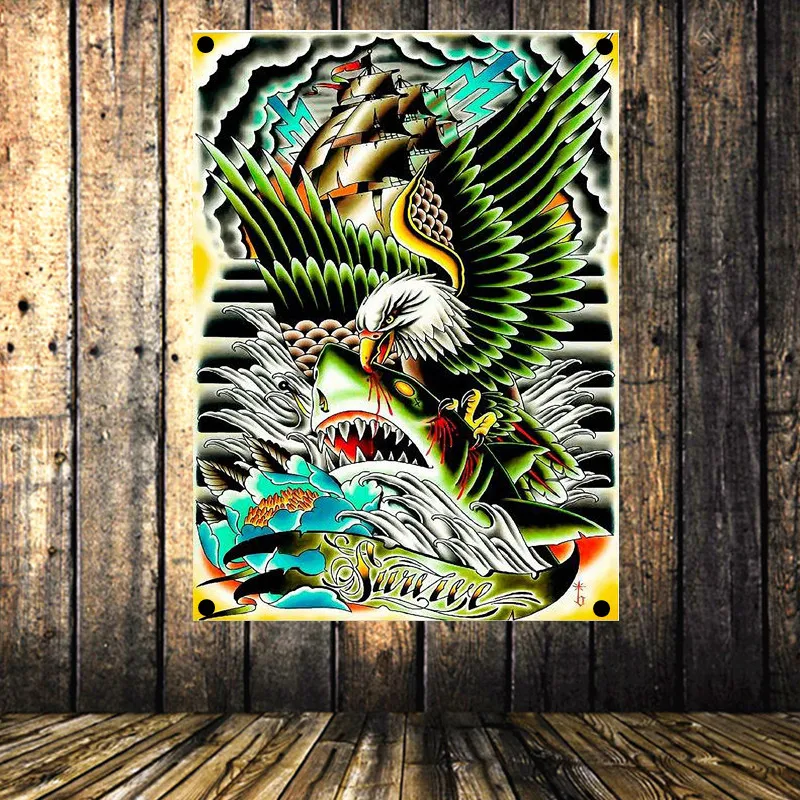 ВИНТАЖНЫЙ ПЛАКАТ с татуировкой флаг баннер четырьмя отверстиями гобелен холст