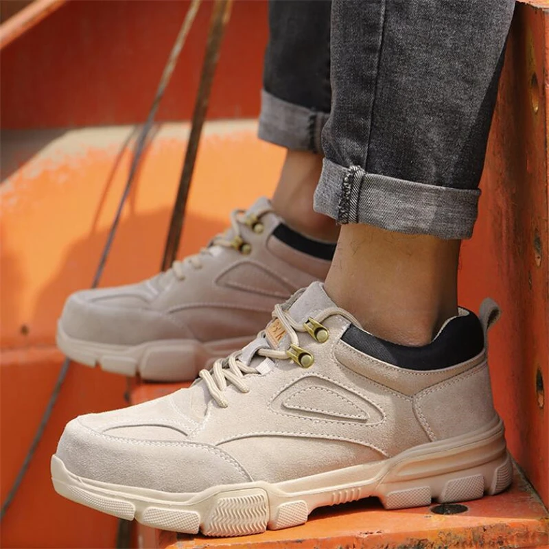 

Cow Suede Safety Shoes Breathable Steel Toe Work Shoes Men Casual Protective Footwear Anti-piercing Sports Boots Shoes Woman