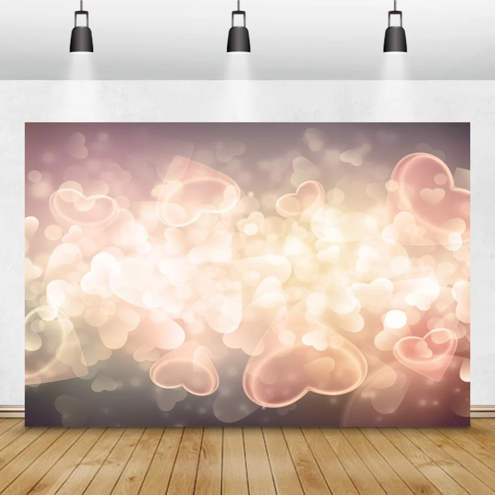 

Love Heart Light Bokeh Valentine's Day Photo Background Polka Dots Pattern Interior Family Portrait Photography Backdrop Banner