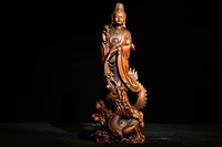 8 china lucky old boxwood hand carved guanyin bodhisattva statue riding a dragon statue amitabha enshrine the buddha office