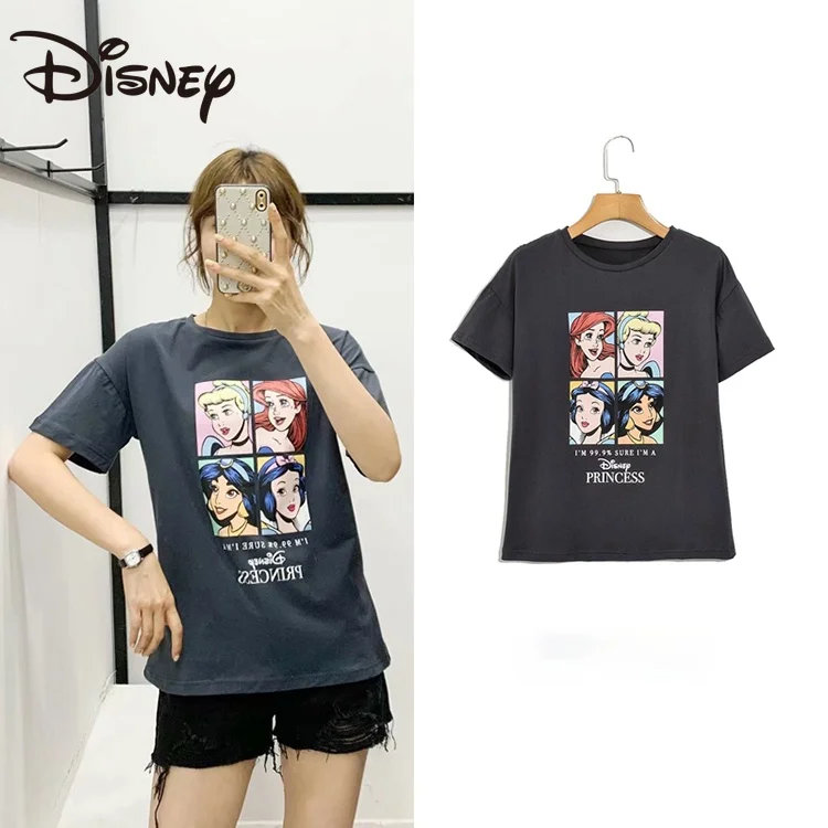 

Disney European and American fashion fashion all-around round collar top cartoon princess print loose short sleeve T-shirt