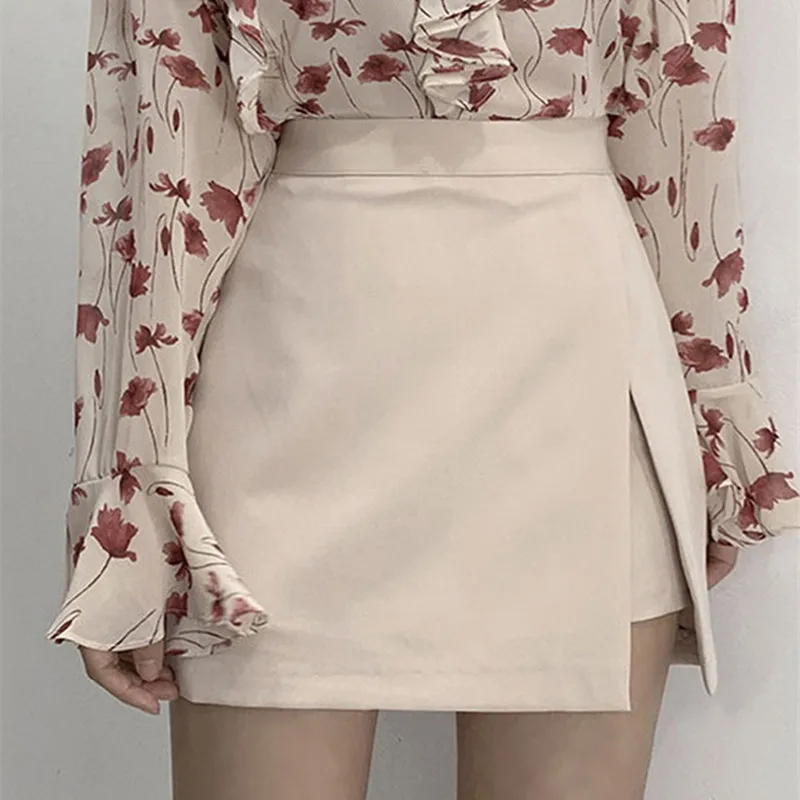 

Autumn and winter new sexy side slits show thin A-line half-length one-step skirt bag hip shorts high waist Above Knee, Mini