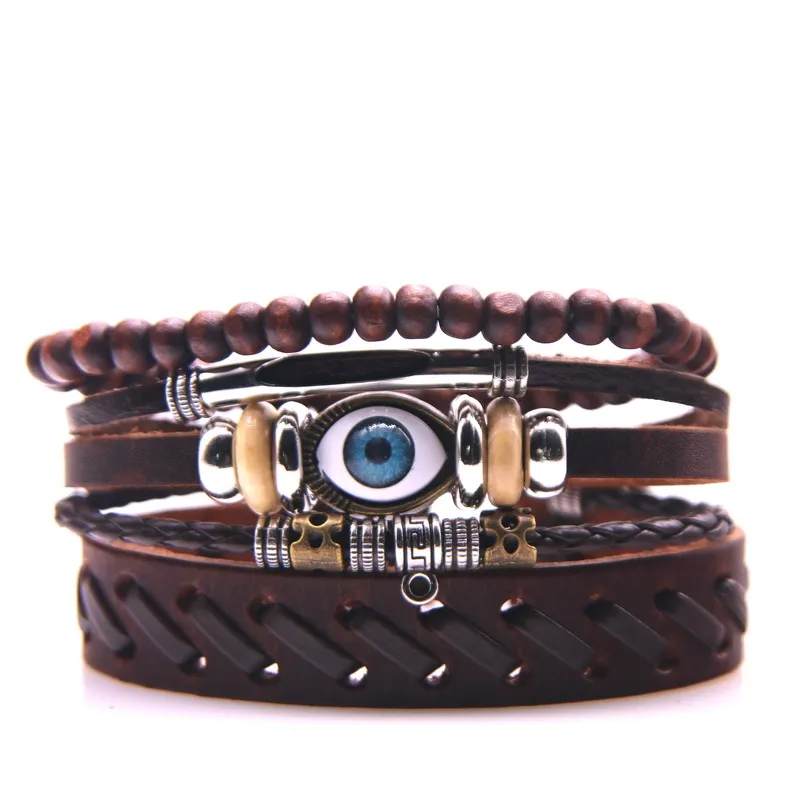Набор кожаных браслетов многослойный кожаный браслет подвески для глаз бусины