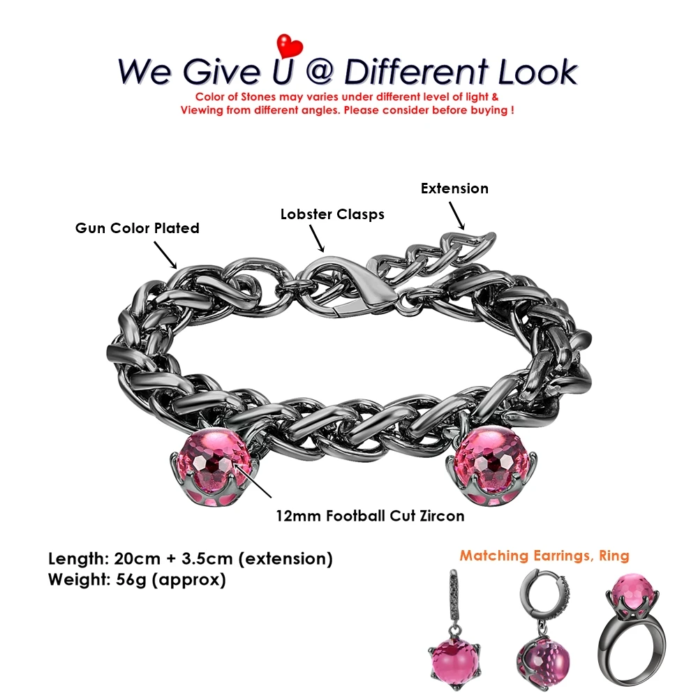 DreamCarnival1989 Big Fuchsia Zircon Love-Bracelet-&-Bangle Women Thick Cuban Weave Chain Hot Sell Girl Party Jewelry WB1238FU images - 6