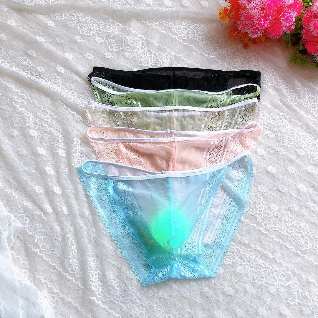 10pcs Fashion Sexy Sexy Lace Mesh Temptation Men's Bag T-Back Transparent Nude Feel Filthy Man Plus Size Briefs Men Briefs