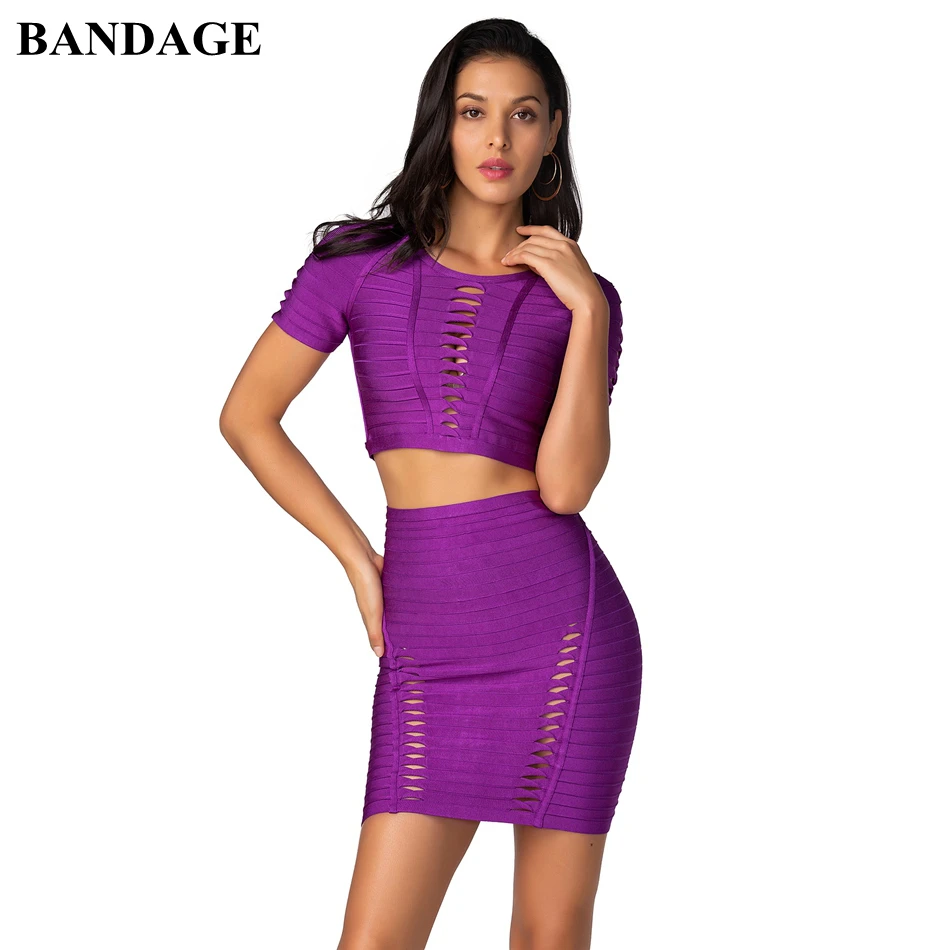 Женский облегающий комплект из 2 предметов бандажный с топом и юбкой вечернее