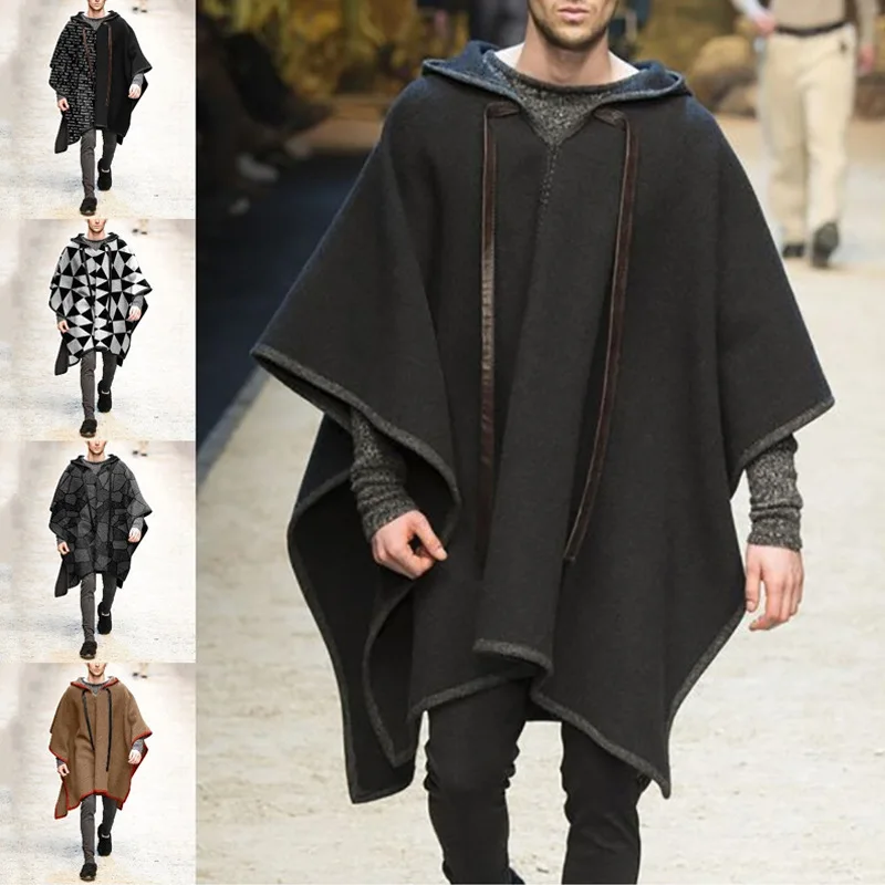 

2021 New Autumn Winter Men Women Shawl Jackets Vintage National Pattern Printed Poncho Hooded Coats Male Loose Cape Outwear