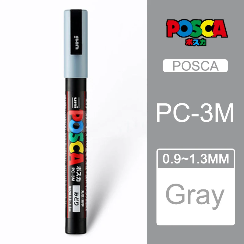 1 шт., одношариковые, Posca, PC-3M, средние маркерные ручки, постер, рекламная ручка, ФНЕ, слово, водяной знак - Цвет: Gray