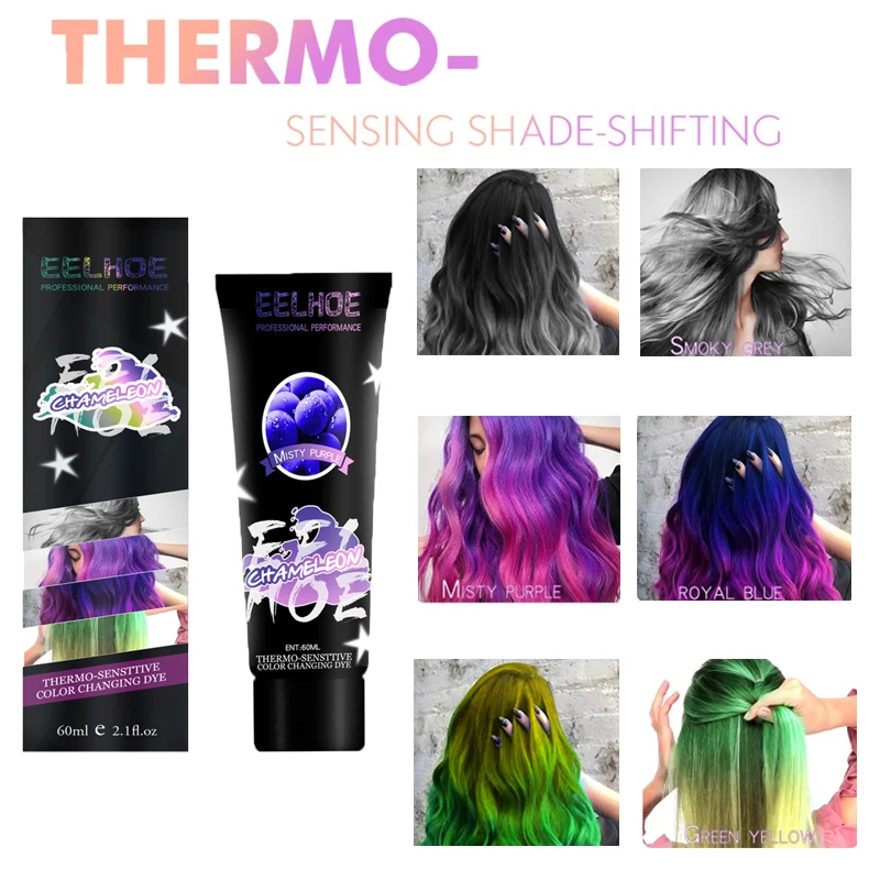 

Eelhoe 60ml Disposable Temperature Change Hair Dye 4Color Popular Gradient Color Hair Dye Warm Mermaid Color Changing Hair Color