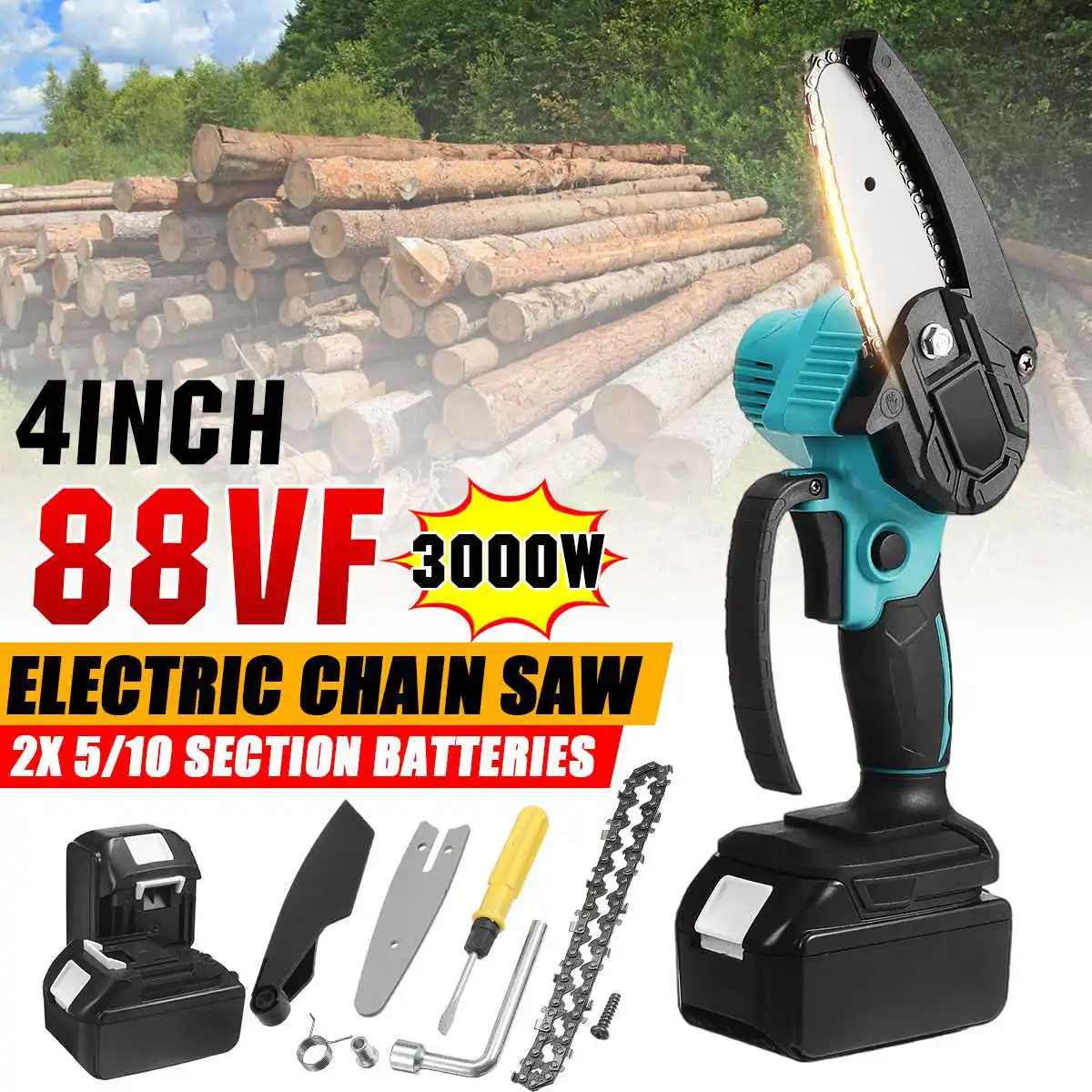 4-дюймовая 3000 Вт 88VF Мини Беспроводная Электрическая цепная пила деревообрабатывающий электроинструмент для батареи Makita с адаптером ЕС