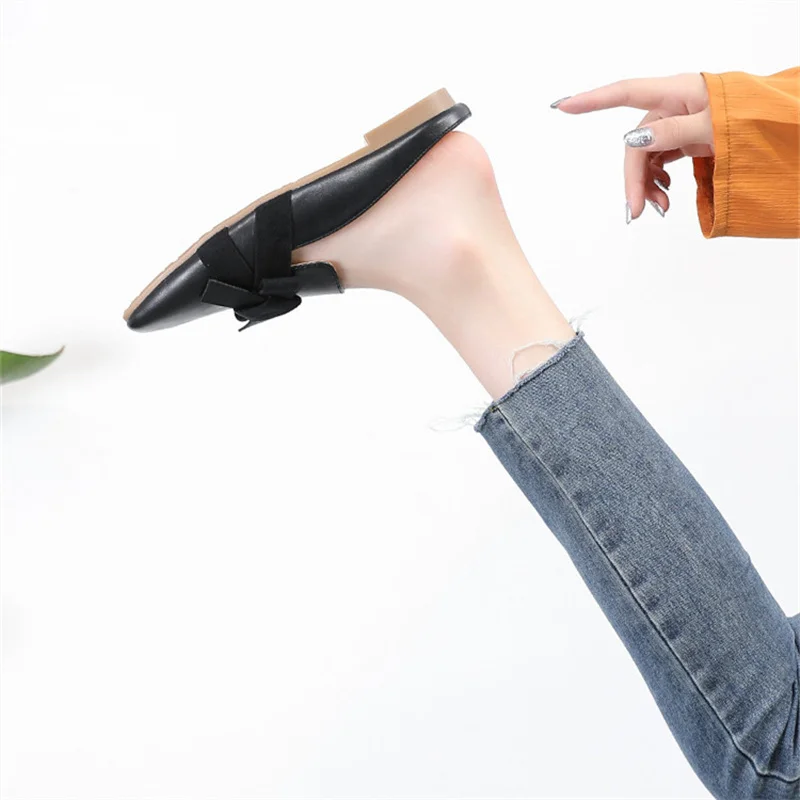 Big Size 43 Half Slippers Spring Summer Female Slippers Flat Women Shoes Casual Fashion Outdoor Apricot Black Shoes Woman Flats