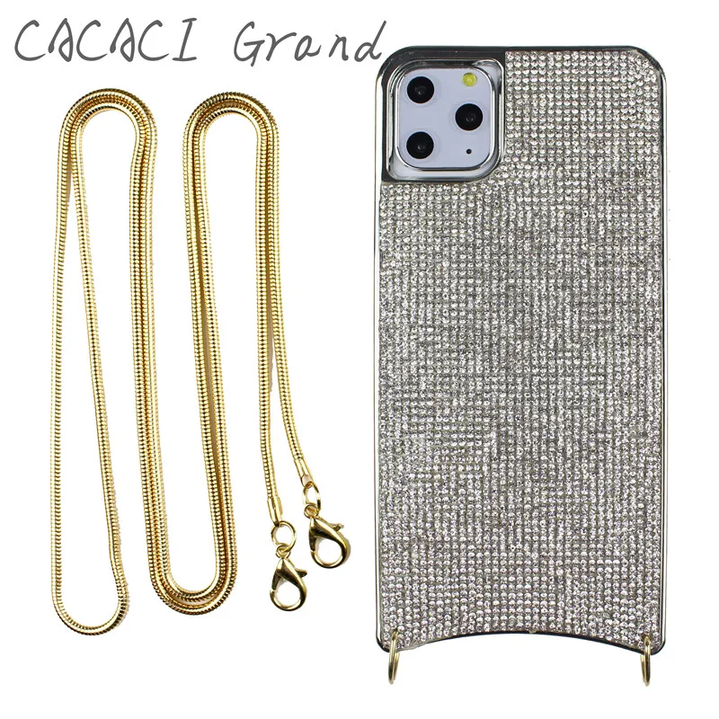luxury case Роскошный чехол с блестящими бриллиантами для apple iphone xs 11 pro max XR X 7 8 6S 6 PLUS, чехол с металлическим ожерельем через плечо - Цвет: luxury case