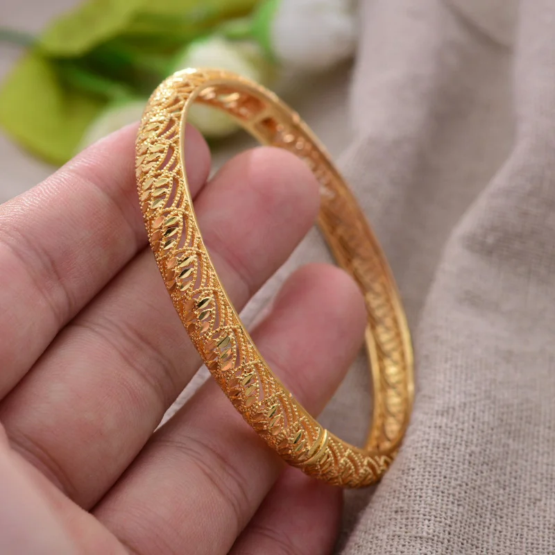 

ANNAYOYO 1Pcs/lot Ethiopian Africa Gold Color Bangles for Women Flower Bride Bracelet African Wedding Jewelry Middle East Items