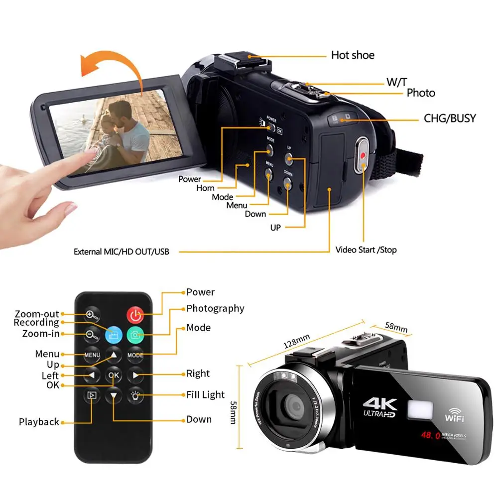 Лидер продаж видеокамера 4K 48 МП запись для Youbute Handycam Wi Fi камера ночной съемки