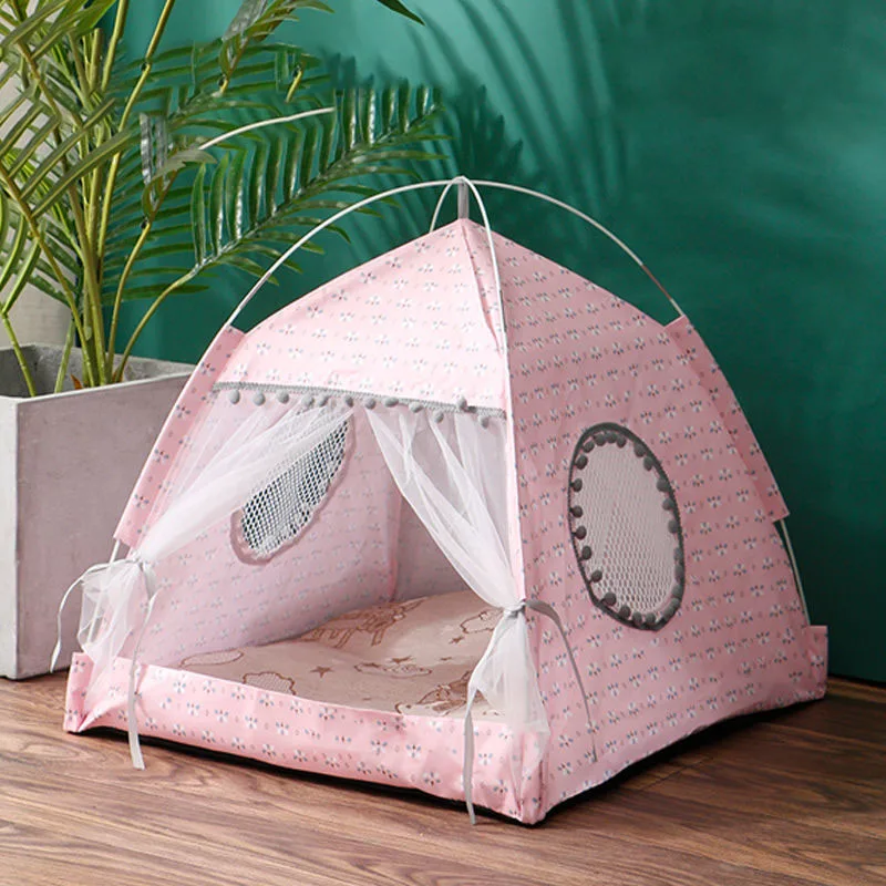 Pet Tent House Cat Bed Portable Teepee Thick Cushion Available for Dog Puppy Outdoor Indoor Linen Supplies | Дом и сад