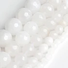 Граненые бусины из белого кварца, круглые бусины россыпью из натурального камня для самостоятельного изготовления ювелирных украшений, аксессуары для браслетов 4, 6, 8, 10, 12 мм