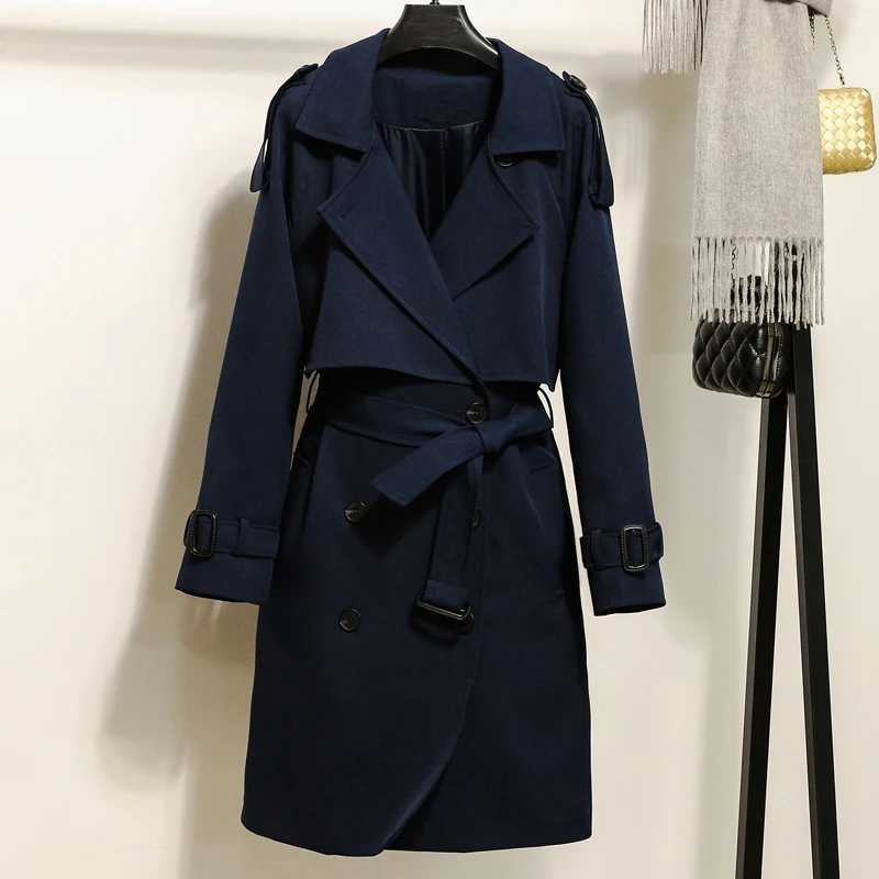 Новая весенняя длинная верхняя одежда пальто темно синего цвета с длинным